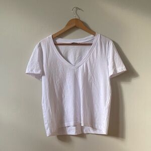 ZARA White Basic V-Neckline T-Shirt